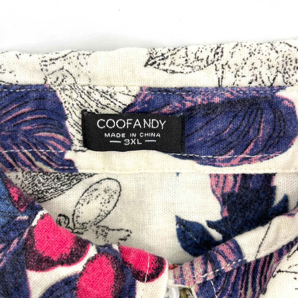 COOFANDY Tropical Floral Button Down Shirt Mens 3XL Linen Blend Short Sleeve - Picture 3 of 8